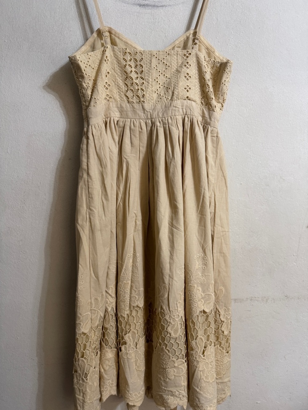CHAMPAGNE & STRAWBERRY Spaghetti Strap Eyelet Lace Kids Dress in Cream Size M NW - Picture 6 of 7